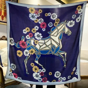 Pañuelo grande 70 % cachemir 30 % seda hombre mujer flor caballo chal 135*135 cm - Imagen 1 de 13