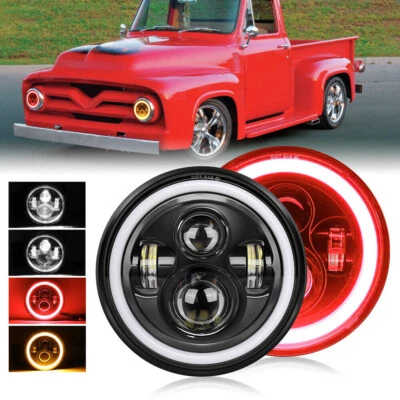 Pair 7" Red Halo LED Headlights for Ford F-100 F-250 F-350 Pickup 1953-1957 - Image 1 of 4