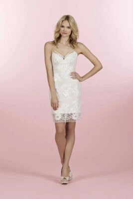 Hayley Paige Byron 6457 Wedding Dress 12 Lace Short Cocktail $2,500 - Image 1 of 4