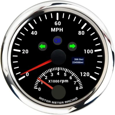W PRO 85mm GPS Speedometer & Tachometer 120 MPH Turn Signal High Beam Waterproof - Image 1 of 4