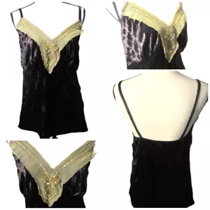 Y2K Cami lace Tank 2X XXL Brown Crush Velvet Whimsigoth Fairy ASO Elena Gilbert - Picture 1 of 24