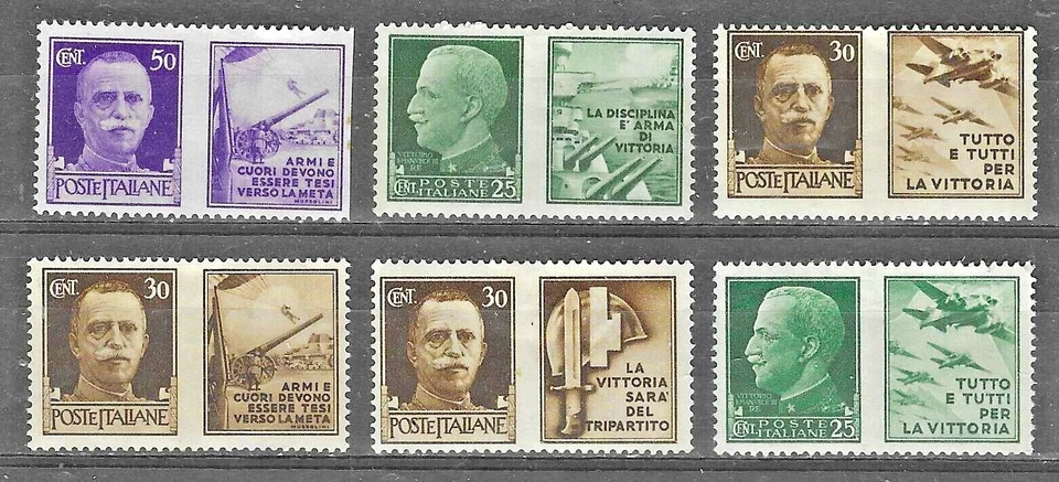 ITALY.  6 UN-USED SOCIALIST REPUBLIC STAMPS IN  GOOD CONDITION. 1944. - Image 1 of 1