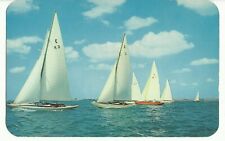 Sailboats of International One-Design Class Racing in Great Sound BERMUDA Vtg PC