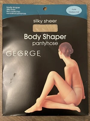 VTG NEW George Body Shaper Pantyhose Nude MED Silky Sheer SandalFoot Control Top - Image 1 of 4