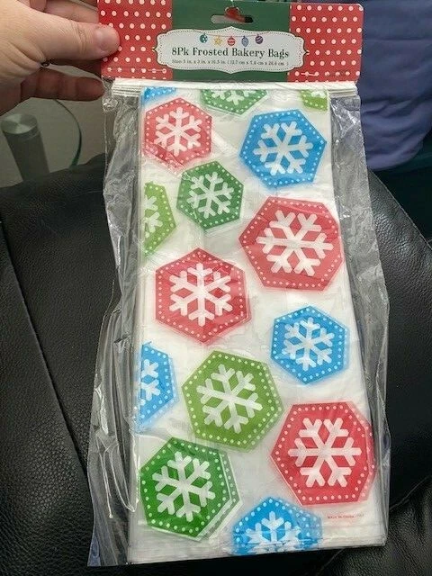 Christmas 8 Frosted Bakery Bags Wire Closure Food Safe Snowman Ne