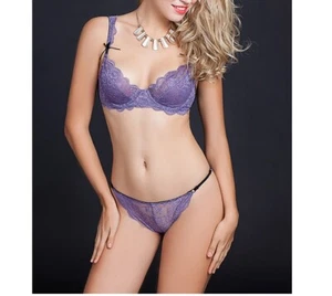 Juego de sujetador y sujetador súper delgado taza malla transparente para mujer 40D C - Imagen 1 de 54