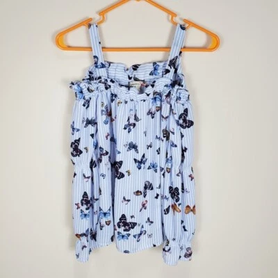 Speechless Cold shoulder blue white stripe butterfly top Girls L - Image 1 of 4