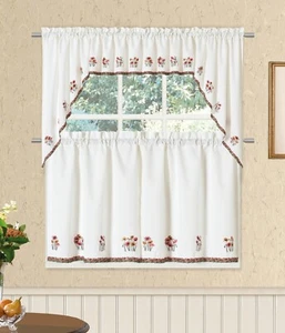 Poppy Embroidered Kitchen Curtain Collection - Picture 1 of 5