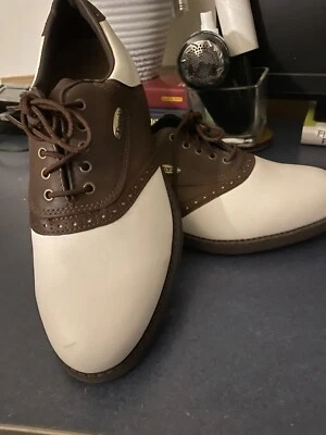 Etonic Mens Oxford Leather Golf Shoes White and Brown Size 9 Medium Athletic - Image 1 of 4