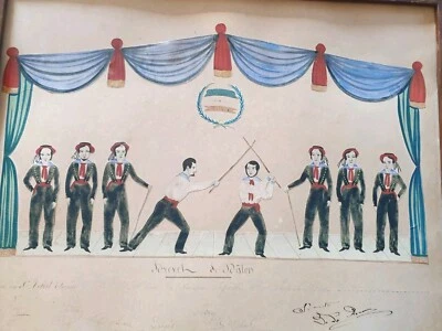 CANNE ANCIENNE BREVET DE BATON ESCRIME DUEL RARE 1843 MARINE BATEAU PEINTURE - Photo 1/4