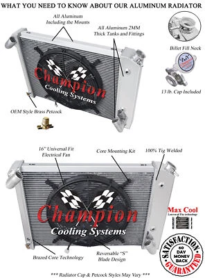 Radiador 4 filas AAR Champion con ventilador de 16" para Chevrolet Corvette 1966-1968 motor V8 Foto 1 de 4