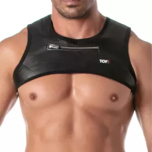 TOF PARIS Kinky Zipped Pocket Harness H-Shape Black Faux Leather 6 - Picture 1 of 5