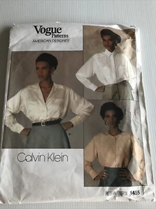 Vogue Pattern 1455 Calvin Klein Blouse Button Front Misses Sz 14 Uncut Vintage - Picture 1 of 7