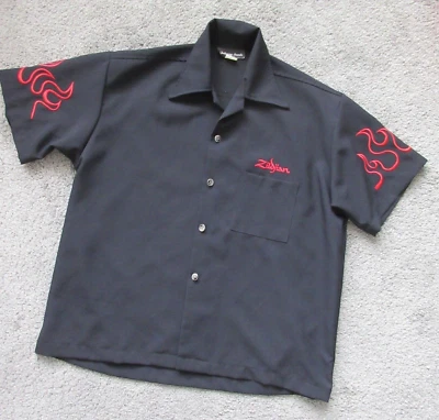 VTG JOHNNY SUEDE ZILDJIAN STITCH ROCKABILLY SHIRT BUTTON FRONT BLACK  MEN LARGE - Image 1 of 4