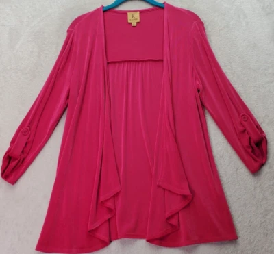 Cárdigan suéter Kasper para mujer talla mediana rosa manga larga lengüeta enrollable frente abierto Foto 1 de 4