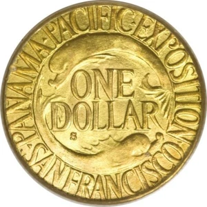 1915 S $1 Panama - Pacific Gold Comm Dollar PCGS MS 66 OGH (old green holder) - Picture 1 of 8