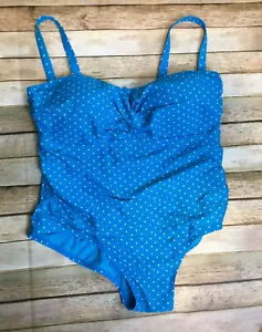 CATALINA Turquoise Blue Women's Size 2X 18W-20W Ruched Swimsuit Polka Dot - Picture 1 of 4