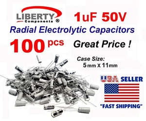 100 pcs Vintage LIBERTY 1uF 50V 1mfd Radial Electrolytic Capacitor - USA SHIP - Picture 1 of 3