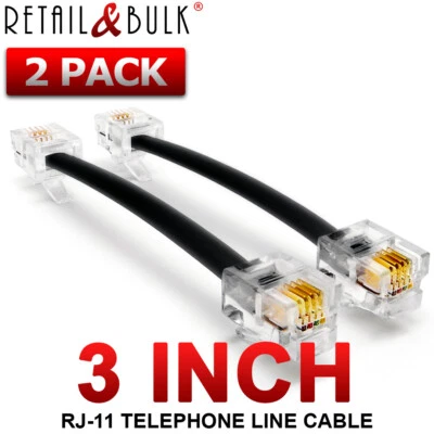 (Paquete de 2) Cable de línea telefónica de 3 pulgadas RJ11 (6P4C), negro Foto 1 de 4