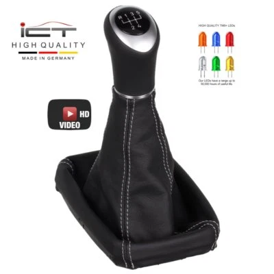 ICT pomello cambio pelle per Opel Corsa C Combo illuminato cucitura argento B47 - Immagine 1 di 4