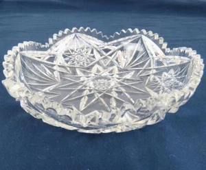 Amerikanisches Brillant Stil geschliffenes Glas Herzstück Schale Sägezahn Mitte Stern Muster - Bild 1 von 9