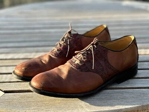 Men’s Orvis Leather Alligator Oxford Saddle Shoes Lace Up Loafers 11D - Picture 1 of 7