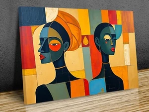 African Ladies Abstract Art mounted canvas print ready to hang - Picture 1 of 10