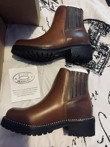 Steve Madden Damen Gale Nieten Stollensohle Booties Leder Stiefel Größe 7 Braun - Bild 1 von 13