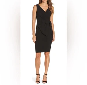 Eliza J Women’s Black Sleeveless Wrap Front Sheath Dress with Side Bow Size 2 - Picture 1 of 8