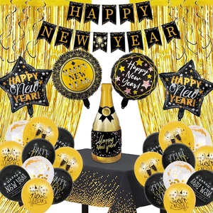 Silvester Deko 2025, Happy New Year Dekorationen Gold, XXL Silvester Party Dekor - Bild 1 von 12