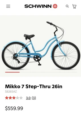 Bicicleta Schwinn Mikko 7 para mujer Step Thru Beach Cruiser - 26” - Talla única - Azul NUEVA Foto 1 de 4