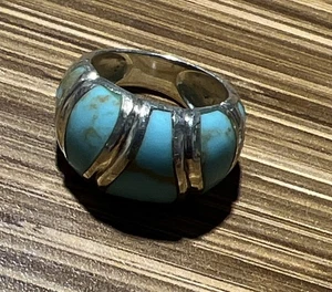 Sterling Silver Blue Turquoise Wide Band Ring Size 7 - Picture 1 of 10