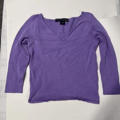 Suéter Ralph Lauren Para Mujer Mediano Manga Corta Larga Púrpura Cuello en V Seda Nailon Foto 1 de 4