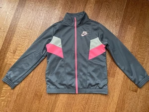 Nike Girls Sporty Track Jacket, Gray/Pink- Size Youth Large - Picture 1 of 4