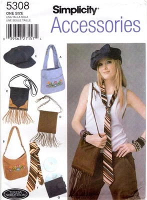 Embroidered BAG PURSE HAT CD Case, Tie Simplicity 5308 UNCUT Sewing Pattern '03 - Image 1 of 4