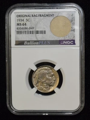 1934-P NGC MS64 5C Buffalo Nickel Original Bag Fragment - Image 1 of 4