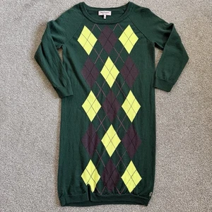 Juicy Couture 100% Merino Wool Argyle Green Sweater Dress Winter Dress Size L - Picture 1 of 13
