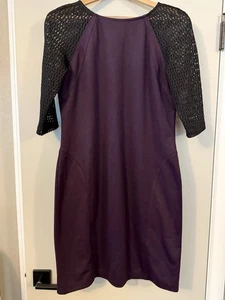 Sandra Darren Dress Womens Size 10 Purple Black Cut Out Sleeves Stretchy - Picture 1 of 6