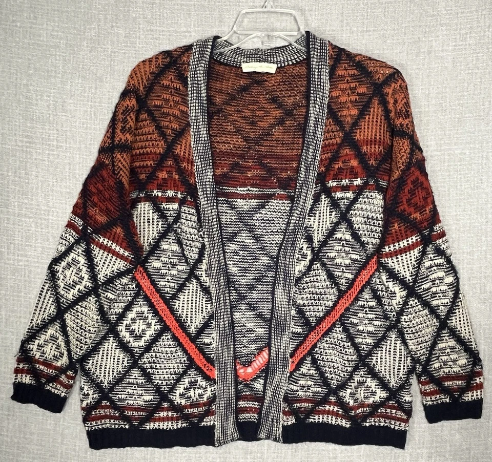 Cárdigan Boho Geométrico Frente Abierto Acogedor Tejido Suéter Óxido Azul Marino Talla S Foto 1 de 4