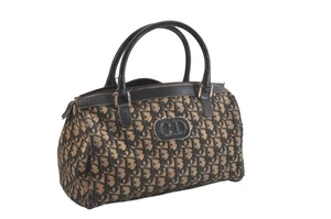 Authentic Christian Dior Trotter Hand Boston Bag Canvas Leather Blue Junk 1855N - Picture 1 of 10