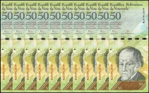 Venezuela 50 Bolívar Fuerte, 2007-2015, P-92, Usado X 10 PCS - Imagen 1 de 3
