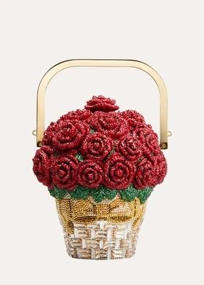 Bolso Clutch Judith Leiber Couture NUEVO Cesta de Rosas Cristal Rojo Foto 1 de 4