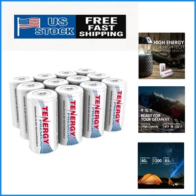 High Rate NiMH Rechargeable C Batteries - 12 Pack, 5000mAh Power, Eco-Friendly - Image 1 of 4