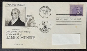 FDC Honoring 200 Anniversary of the Birth of James Monroe w/ Personalized Cachet - Picture 1 of 2