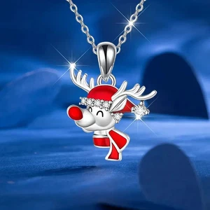 Elegante Weihnachtselchkette funkelnder Anhänger Halskette mit Geschenkbox - Bild 1 von 4