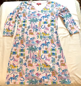 Equestrian/horse sport themed dress,Med, pullover, long sleeve, Kaeli Smith,pink - Picture 1 of 6