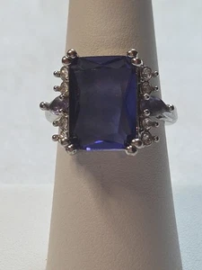 Eleganter Cocktailring aus simuliertem Tansanit & Diamant Größe 6,75 - Bild 1 von 9