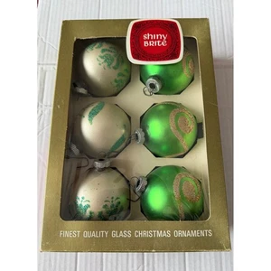 Brillante Brite Vintage Navidad Adornos Vidrio Set 6 Plata Verde Brillo Brillo - Imagen 1 de 9