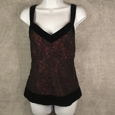 Camiseta sin mangas vintage Zoey encaje terciopelo ribete cami negra roja vampiro gótica Y2K talla 14 Foto 1 de 4