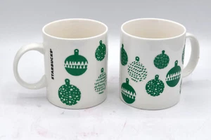 Starbucks Coffee Mug Cup Christmas Holiday 2016 Green White Ornaments Set of 2 - Picture 1 of 2